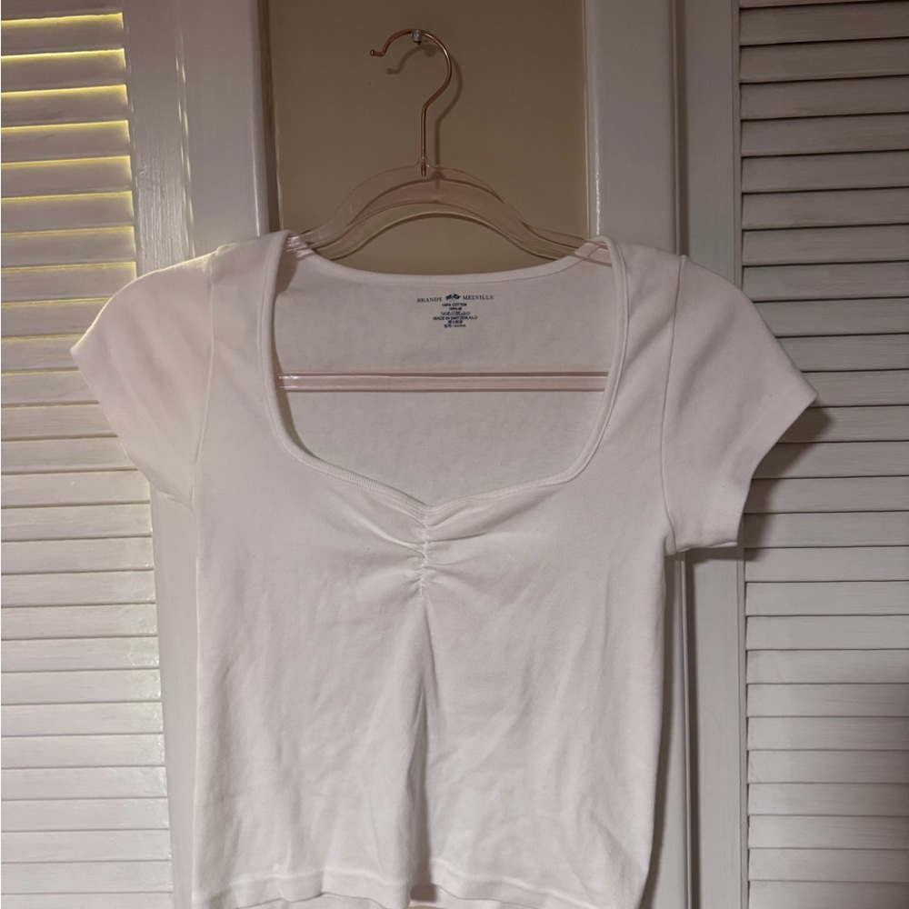 Brandy Melville White Fitted Crop Tee with Cap Sleeves